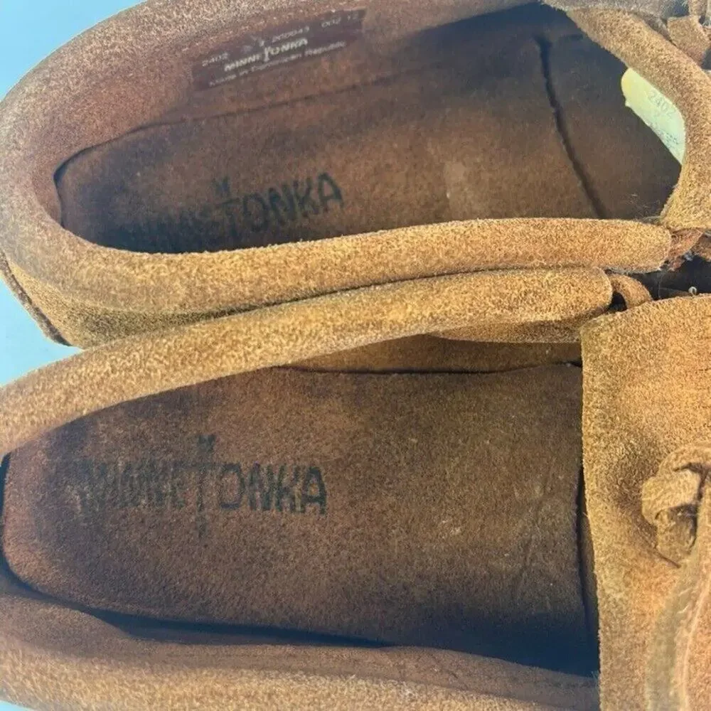 MINNETONKA Moccasin Casual Shoes Youth Kids US 2 Brown Suede Slip On Fringe 2402